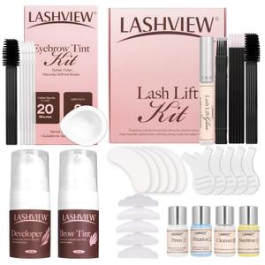 LASHVIEW Lash Lift and Eyebrow Kit, Professional Eyelash Perm Kit and Eyelash & Eyebrow Set Quick Lifting & Voluminous Coloring Gifts for Women Salon Grade Home DIY(Brown)
