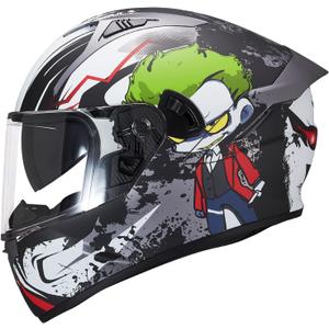 VCOROS Full Face Dual Visor Motorcycle Helmet for Adults Motorbike Street Bike Racing Helmets X9 DOT Approved with Black Visor (Large, Alien)