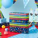 4 x Burymento Reversible Birthday Wrapping Paper for Boys Girls Kids Adults Baby Shower Holiday - Colorful Happy Birthday Lettering and Stars Design - Blue Gift Wrapping Paper Roll, 17 Inch X 32.8 Feet