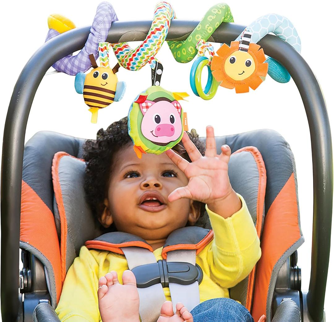 Infantino Stretch & Spiral Activity Toy - Textured Play Activity Toy for Sensory Exploration and Engagement, Ages 0 and Up, Blue Farm, 1 Count (Pack of 1)