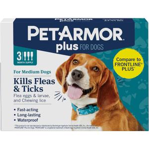 PetArmor Plus Flea and Tick Prevention for Dogs, Medium Dog Flea and Tick Treatment, 3 Doses, Waterproof Topical, Fast Acting (23-44 lbs)