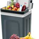 SubSun 27 Quart Electric Cooler and Warmer with Handle, 25L Portable Thermoelectric Fridge for Vehicles & Trucks, 12 Volt Car Fridge Cooler with 12V DC & 110 AC for Camping, Travel & Picnics, Grey