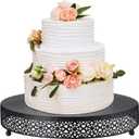 Wenqik Cake Stand 14 Inch Round Metal Cupcake Dessert Wedding Cake Stand Cookies Display Holder Fruit Serving Tray for Table Wedding Birthday Anniversary Party(Black)