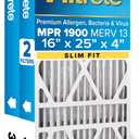 Filtrete 16x25x4 (SlimFit) AC Furnace Air Filter, MERV 13, MPR 1900, Premium Allergen, Bacteria & Virus, Electrostatic Air Cleaning Filter, 2-Pack (Actual Size 15.5x24.5x3.75 in)