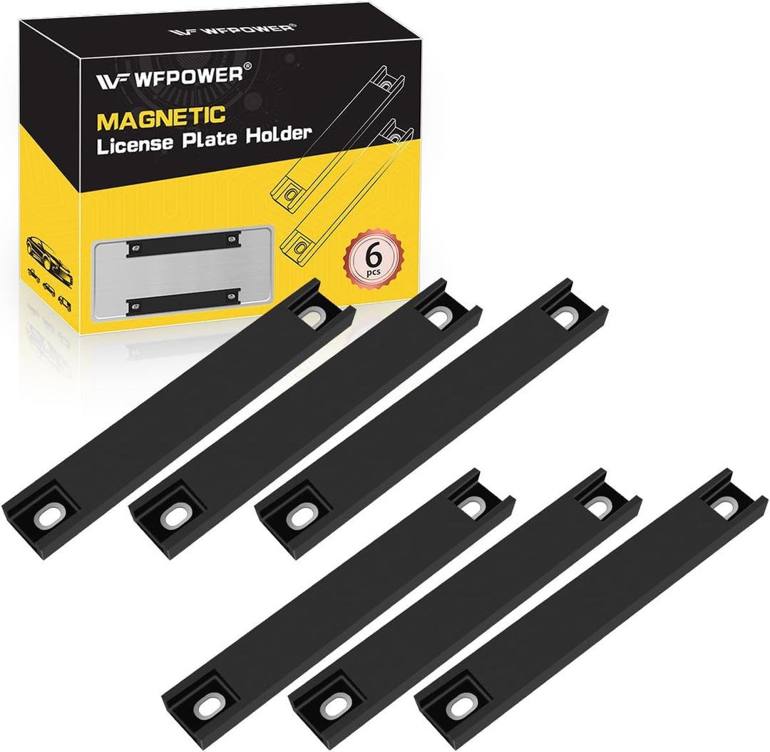 6Pack Rubber Coated Magnetic License Plate Holder, Premium Magnet Tag, Demo Tag Test Drive, Car Dealer Magnet License Plate Bar Frame with Screws, No Scratch for Car Truck (Black)