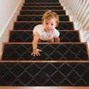 Seloom 9" x 36" Stair Treads for Wooden Steps- Carpet Non-Slip with Non Skid Backing Specialized for Indoor Steps, Removable Washable Step Runners Perfect for Dogs (Black,15-Pack, Rhombus) (9"*36")