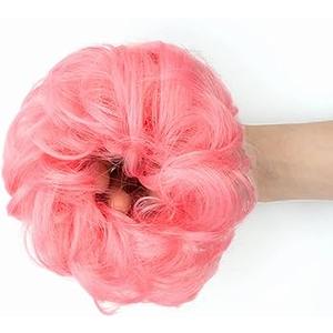 QTHQTFL 2pcs Messy Bun Hair Piece Scrunchie for Women Girls Elastic Rubber Band Curly Wavy Synthetic Hair Bun Extensions (Bright Pink)