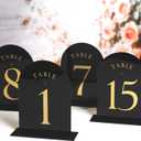 UNIQOOO Black Arch Wedding Table Numbers with Stands 1-20, Gold Foil Printed 5x7 Double Sided Acrylic Signs and Holders, Perfect for Centerpiece, Reception, Decoration, Party, Anniversary, Event