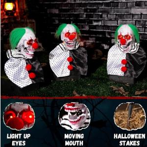 Halloween Animatronics Clown Pathway Markers Decorations, Hanging Animated, Floating Scary Skull with Stakes, Sound Activated, Talking, Light Up Eyes, Haunted Horror Prop for Indoor, Outdoor