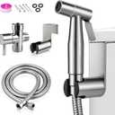 Handheld Toilet Bidet Sprayer, Water Pressure Adjustable Sprayer with Hose and 7/8 "T-Valve, Jet Spray and Soft Spray, for Toilet, Bidet, Shower etc., Stainless Steel, Silver