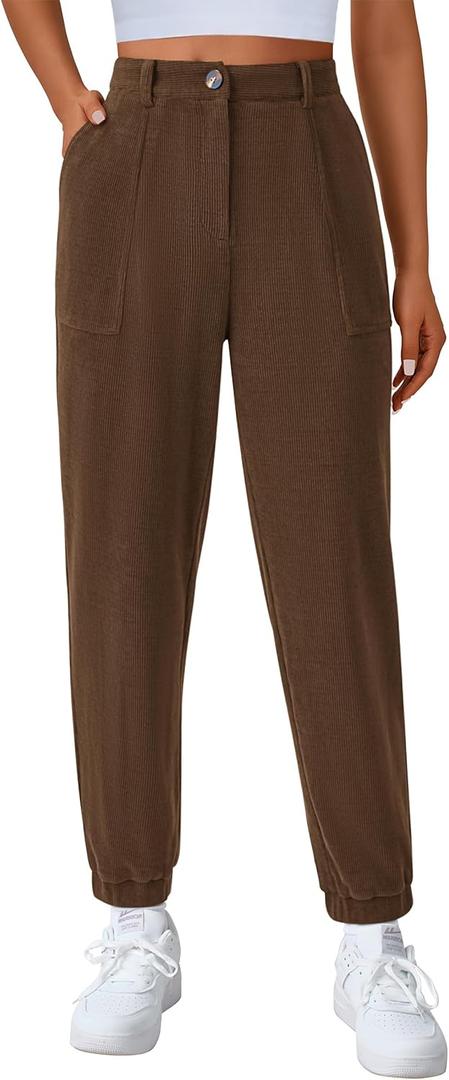 PRETTYGARDEN Women's Pants Dressy Casual 2025 Fall Elastic High Waisted Work Office Corduroy Trouser Slacks with Pockets (Brown)
