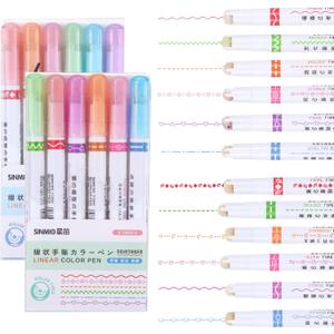 12 Pcs Magic Border Pen, Different Line Stamp Markers Border Pens, Scrapbook Supplies for Drawing Note Taking, Journaling Handwriting, Tip Roll Drawing Decorative Lines