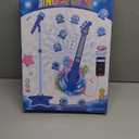 Guitar and Microphone Play Set for Boys New Upgrade,Karaoke Machine with Music&Light,Microphone Toys with Stand,Adjustable Height Guitar Toys for Kids,Toddlers,Child (blue)