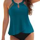 Blooming Jelly Womens Tankini Swimsuit Modest High Neck Two Piece Bathing Suit High Waisted Cute Flattering Ladies Swimwear (Small, Teal)