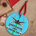 Keep Calm and Swim On Girls Swimming Christmas Ornament, Gifts for Swimmers Girls Swim Team Swimming Pool Ornament Hanging Decorations for Xmas Tree, Sports Gifts for Female Swimmers Athlete Coaches