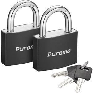 Puroma Lock Keyed Padlock, 2 Pack Aluminum Locks with 3 Keys Alike, 7/8 Inch Locker Lock 43mm Small Padlocks for Gate, Fence, Shed, Toolbox, School Gym Locker, 1.1 Inch, 2 Pack, Black