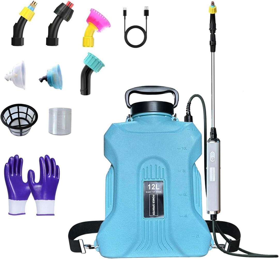 2025 New 7.4V Powerful Electric Sprayer with Waterproof Handle, USB Charging, 6 Spray Heads, 3.1 gallons, Adjustable Rod and Shoulder Strap, Suitable for Gardens, lawns, etc., Lasts About 3 Hours