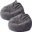 Tranqun 2 Pcs Bean Bag Cover Chair Cover Soft Corduroy Stuffed Animal Bean Bag Storage for Adults Indoor Bedroom Organizing Plush Toys, (200l, Dark Grey)