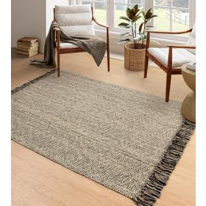 Collive 4x6 Area Rug, Natural/Black Woven Cotton Washable Modern Bedroom Rugs, Boho Dining Room Door Rug Carpet with Tassel for Living Room Nursery Room Office, Outdoor Rug for Patio Hallway Decor