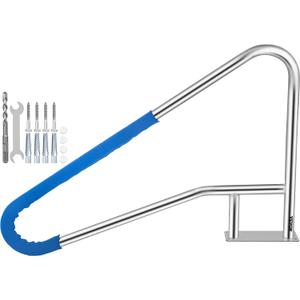 VEVOR Pool Rail 55x32 Pool Railing 304 Stainless Steel 250LBS Load Capacity Silver Rustproof Pool Handrail Humanized Swimming Pool Handrail with Blue Grip Cover & M8 Drill Bit & Self-Taping Screws