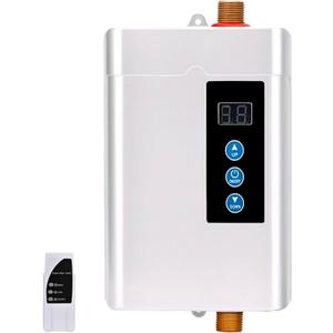 3000W Tankless Electric Water Heater, Portable Instant Hot Water Mini Heater, Rapid Heating-up Intelligent Temperature Control LCD Touch Screen Remote Control for Kitchen Washroom RV (White)