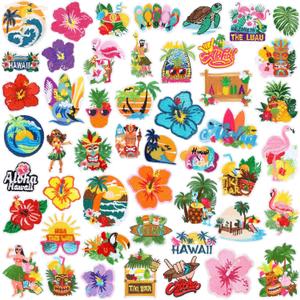 Yuxung 48 Pcs Hawaiian Iron on Patches Hawaii Summer Sea Beach Tropical Flower Embroidery Applique Patch Colorful Sewing Patches for Backpack,Hats,Clothing,Jackets,Jeans DIY Emblem Accessory
