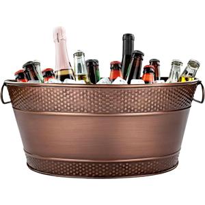 BREKX Galvanized Beverage Tub for Parties, Oval Drink Bucket with Handles,  Cooler Bucket for Home Bar (15-Quarts, 16-Bottles), Long-Lasting for Years of Celebrations