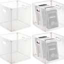 Funnymoom 4 Pcs Foldable Metal Wire Basket 13 x 13 Inch White Cube Storage Bins Stackable Wire Laundry Baskets Organizer with Handle for Shelves Pantry Cabinet File Graduation Gift