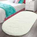 LOCHAS Bedroom Rug 2.6' x 5.3', Cream Fluffy Shaggy Area Rug for Bedroom Bedside, Soft Oval Throw Rugs Carpet for Kids Girls Nursery Living Room Home Decor
