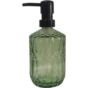 Green Glass Soap Dispenser with Black Pump, 15oz Liquid Hand Dispenser, Refillable Lotion Dish Soap Dispenser for Modern Home Decor, Bathroom, Kitchen Countertop, Hotel