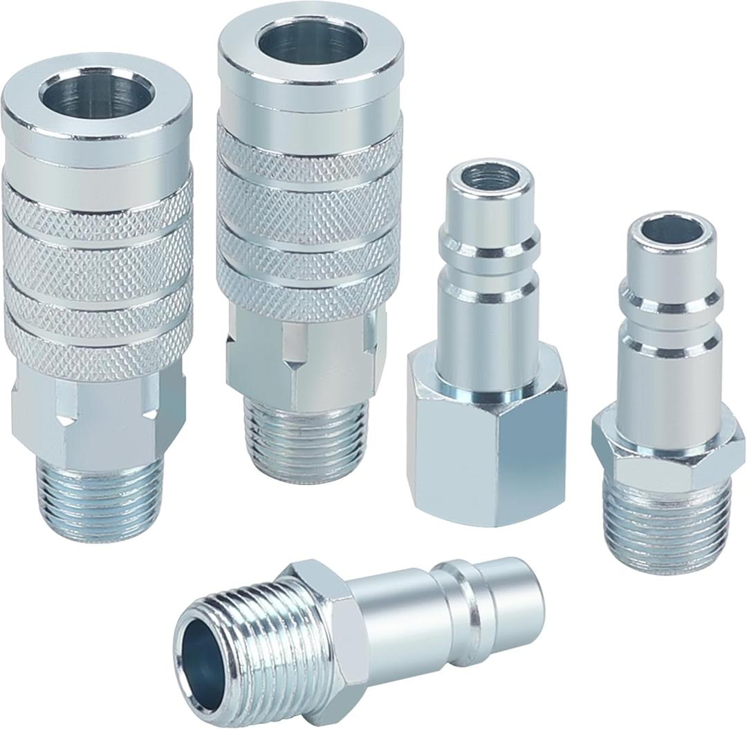 1/2 Air Hose Fittings Set, High Flow 2PCS I/M Industrial Type Coupler with 1/2 MNPT, 3PCS Plugs with 1/2 NPT, 5PCS Steel Air Compressor Accessories Quick Connect Fittings 300PSI
