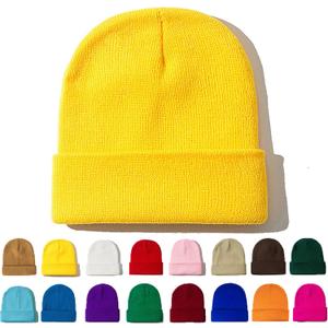ZOORON Beanie for Women Men Ski Watch Cap Cuffed Plain Skull Knit Hat Soft Fisherman Winter Hat (Yellow)