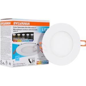 Sylvania LED 4" Slim Microdisk, Junction Box Recessed Downlight Kit, 13W, Dimmable, 5 CCT Color Select (2700K / 3000K / 3500K / 4000K / 5000K), 90 CRI - 1 Pack (61404)