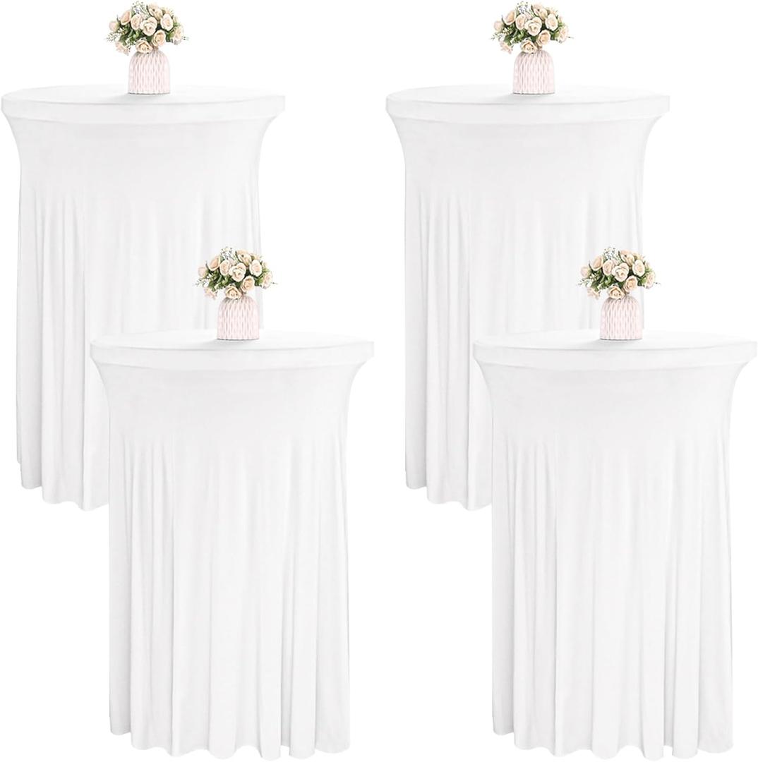 4 Packs 32 x 43 Inch Spandex Round Cocktail Table Skirts Stretch Cocktail Table Cover Fitted for High Top Tables for Wedding Bar Party Banquet (White)