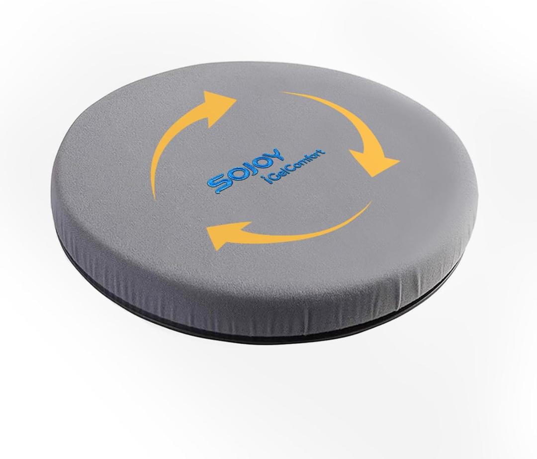 Sojoy iGelComfort Deluxe Gel Swivel Seat Cushion with Supportive Memory Foam 360 Degrees Rotating Seat Cushion for Home, Stool Chair, Office，13.5 Inches in Diameter, Dark Gray (13.5 x 13.5 x 1.75 inches)