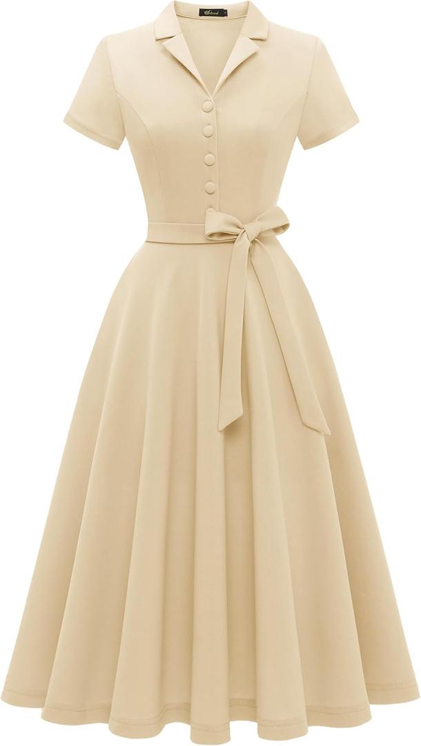 Wedtrend Women's Vintage Tea Dress, Short Sleeve Cocktail Party Dress Work Church Casual Dress WTP30001Champagne, S