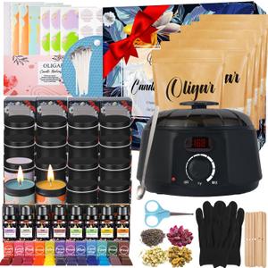 Complete Candle Making Kit with Wax Melter, Candle Making Supplies, Candle Making Kit for Adults, Beginners, Kids, Including Electric Stove, Wicks, Beeswax Wax, Rich Scents, Candle Tins, Dyes, Wick Clip
