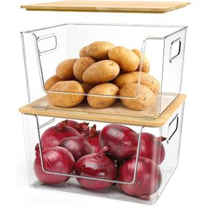 IDEATECH Pantry Organizers and Storage, Kitchen Storage and Organization for Onion, Potato, Veggies, Stackable Clear Organizer Bins for Pantry, Shelf, Kitchen Cabinet, Bathroom Organization(2Pack)