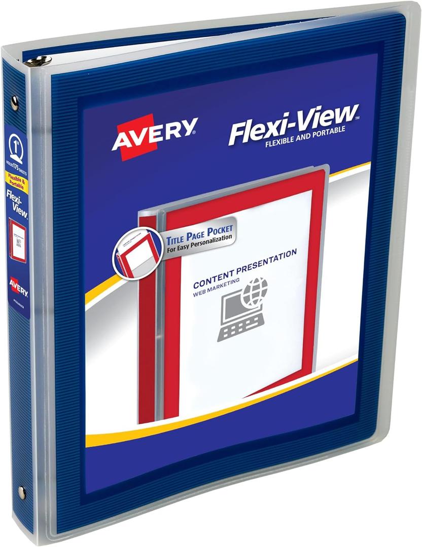 Avery Flexi-View 3 Ring Binder, 1 Inch Round Rings, 1 Navy Blue Binder (17685)