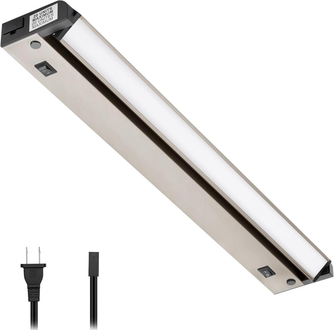 GETINLIGHT 16-inch Swivel LED Under Cabinet Lighting, 2 Color Levels, 2700K/4000K, Dimmable with Wall Dimmers, Plugged-in Only,Brushed Nickel Finish, IN-0109-4-SN