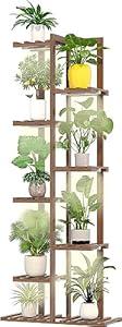 Solatmos Bamboo Plant Stand With Grow Lights Indoor Plants Outdoor Corner Plant Shelf Flower Stands for Living Room Patio Garden Corner Balcony (Wood, 8 Tier)