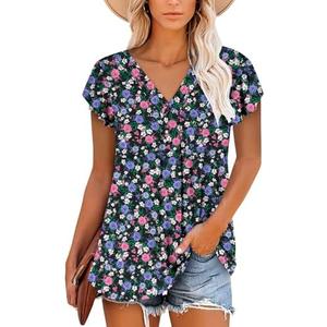 ONLYSHE Women's Summer Shirts and Blouses Casual Short Sleeve Tunic Tops V Neck Loose Fit. XL