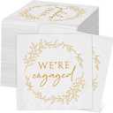 Kosiz 100 Pack We're Engaged Napkins Gift 3 Ply Disposable Paper Engagement Cocktail Napkins for Wedding Party Beverage Dinners Cake Tableware Decorations, 4.5 x 4.5 Inch