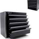 Black Mini Metal Tool Box with 5 Drawers and Top Storage, Portable Tools Storage and Organizers, Home DIY (Black, 5 drawer)