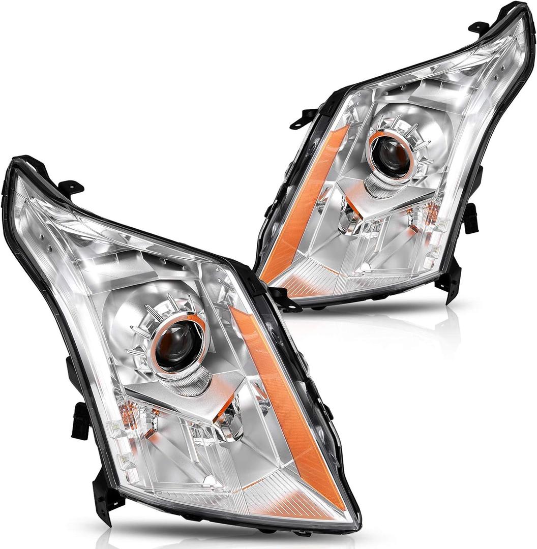 DWVO Headlights Assembly Compatible with 2010 2011 2012 2013 2014 2015 2016 Cadillac SRX 10 11 12 13 14 15 16 OE Projector Headlamp (Driver&Passenger Side) (Pair - Chrome/Amber/Clear)