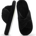 Chantomoo Slippers for Women Memory Foam House Bedroom Corduroy Bow Crossbands Slide Slipper Shoes Comfy Trendy Gift Slippers (7-8, Black)