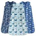 Unnivoll Baby Sleep Sack 18-24 Months 0.5 Tog Wearable Blanket Baby, 3 Pack 100% Cotton Lightweight Sleeping Sack with 2-Way Zipper for Infant Toddler Shark, XL
