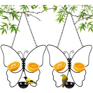 Hushee 2 Pack Oriole Feeder for Outdoors Jelly and Oranges Fruit Metal Bird Feeder Outdoor Garden Metal Hanging Drinking Container Hummingbird Jelly for Outdoor Hanging Garden Patio(Butterfly Shaped)