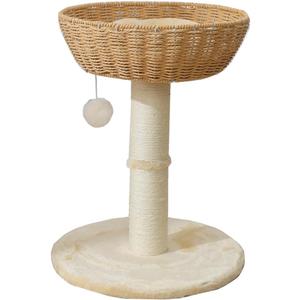 SHENGOCASE Cat Tree Tower with Rattan Wicker Basket, Handwoven Large Nest Basket Bed, Window Perch for Large Cats up to 20LBS