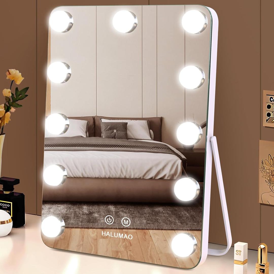 halumao 14.6" Vanity/Makeup Mirror with Lights, Hollywood Mirror with 11 Dimmable LED Bulbs,3 Color Modes,Touch Control (White)